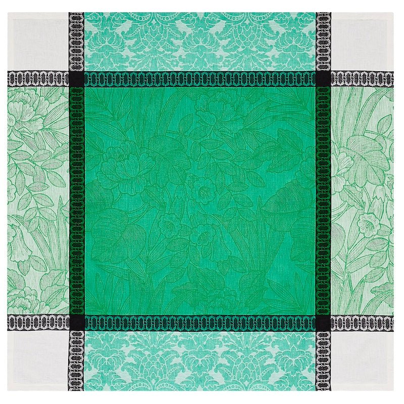 escapade tropicale green tablecloth by le jacquard français