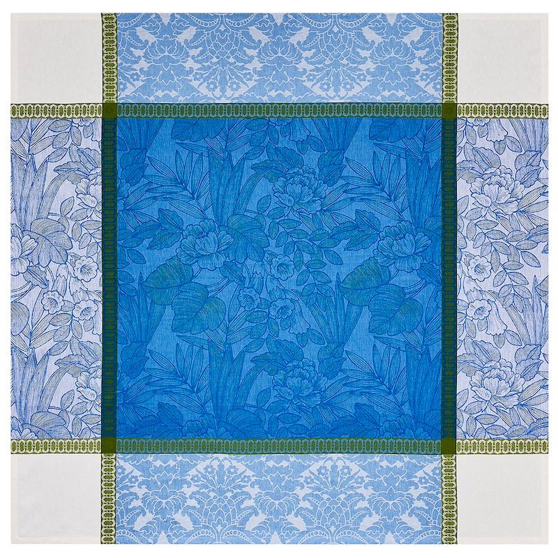 escapade tropicale blue tablecloth by le jacquard français