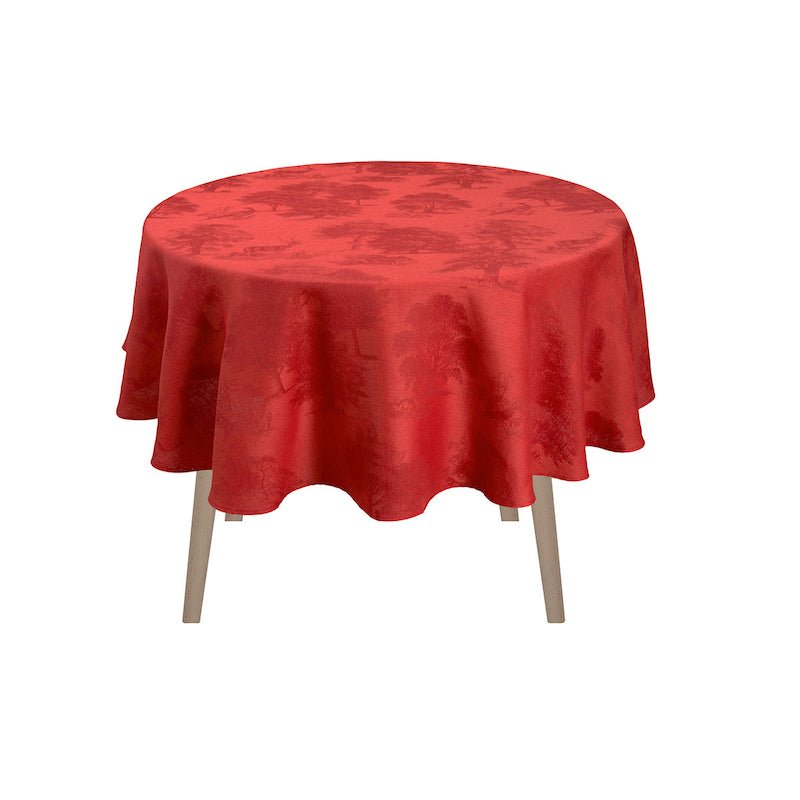 Souveraine Red Tablecloth | Le Jacquard Francais Holiday Linens - Round Table