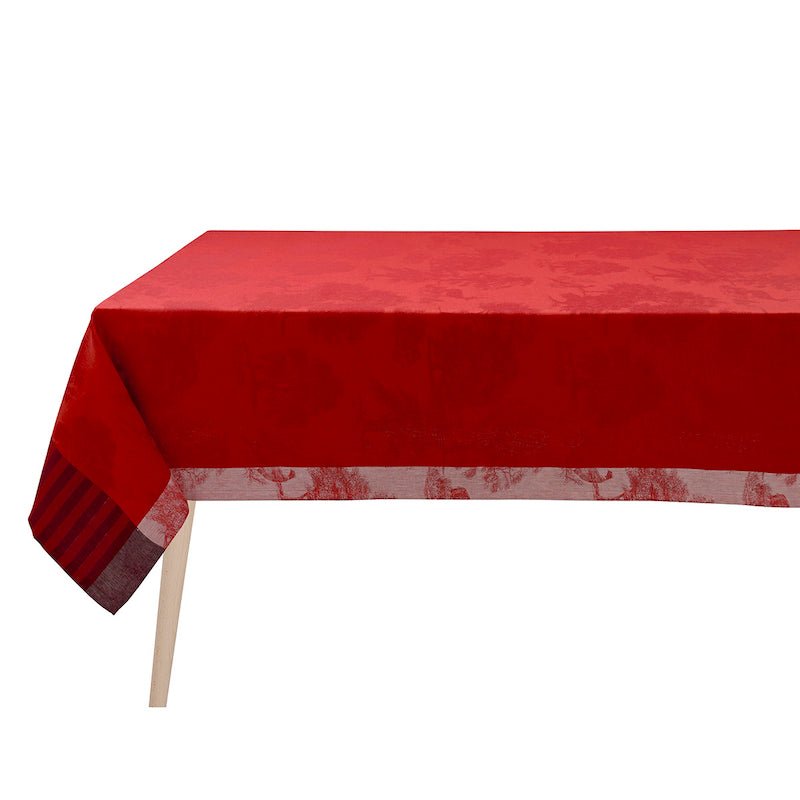 Souveraine Red Tablecloth | Le Jacquard Francais Holiday Table Linens - Oblong Rectangle Cloth