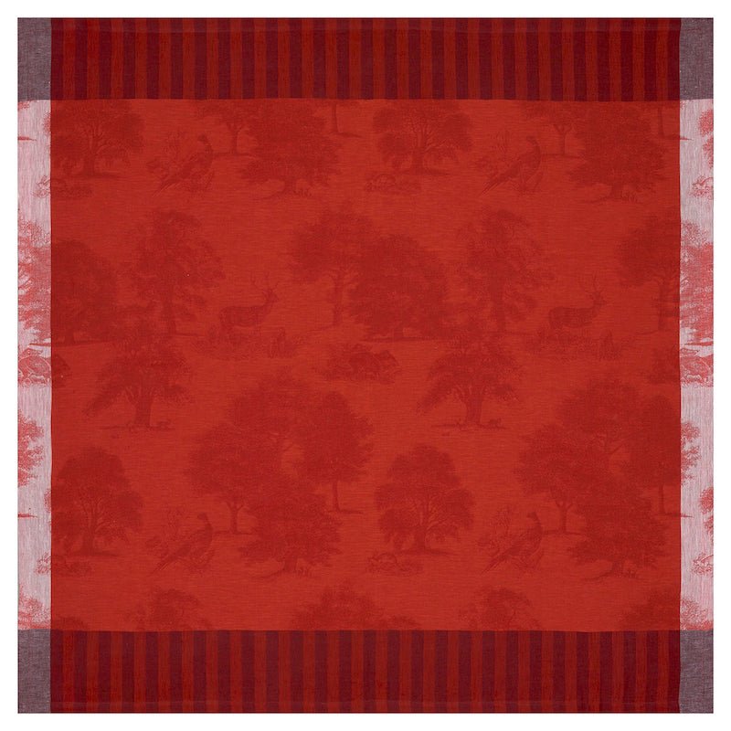 Souveraine Red Tablecloth | Le Jacquard Francais Holiday Linens - Small square table cloth