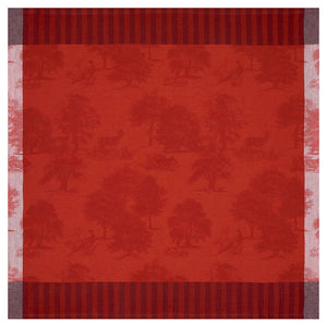Souveraine Red Tablecloth | Le Jacquard Francais Holiday Linens - Small square table cloth