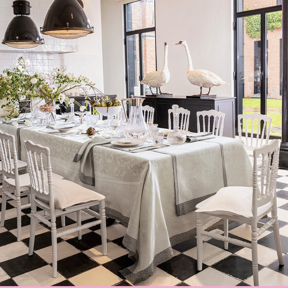 Evasion Celeste Grey 69" x 98" Tablecloth by Le Jacquard Français - 9at Fig Linens and Home - 10