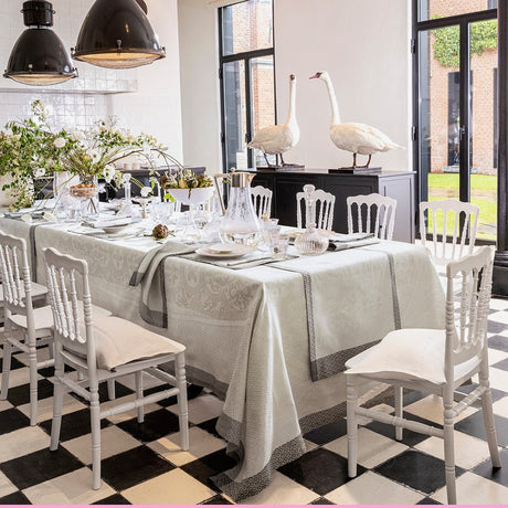 Evasion Celeste Grey 69" x 98" Tablecloth by Le Jacquard Français - 9at Fig Linens and Home - 10