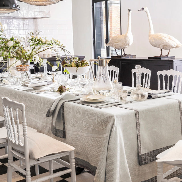 Evasion Celeste Grey 69" x 69" Tablecloth by Le Jacquard Français - 9at Fig Linens and Home - 7