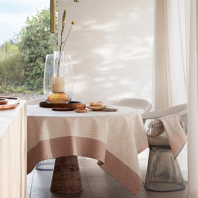Le Jacquard Francais Tablecloth in Jardin D&#39;Eden Beige - Fig Linens and Home Table Linens 