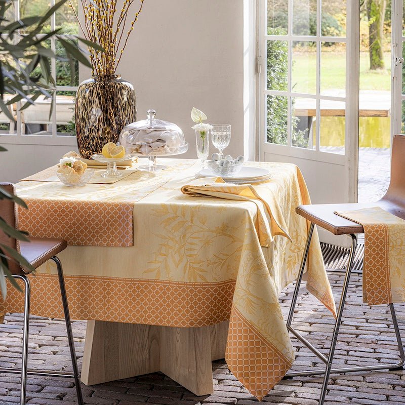 Jardin d&#39;eden yellow tablecloth by le jacquard français | Table Linens at Fig Linens and Home