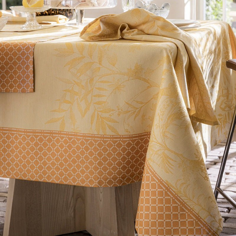Tablecloth Detail - Jardin d'eden yellow tablecloth by le jacquard français | Table Linens