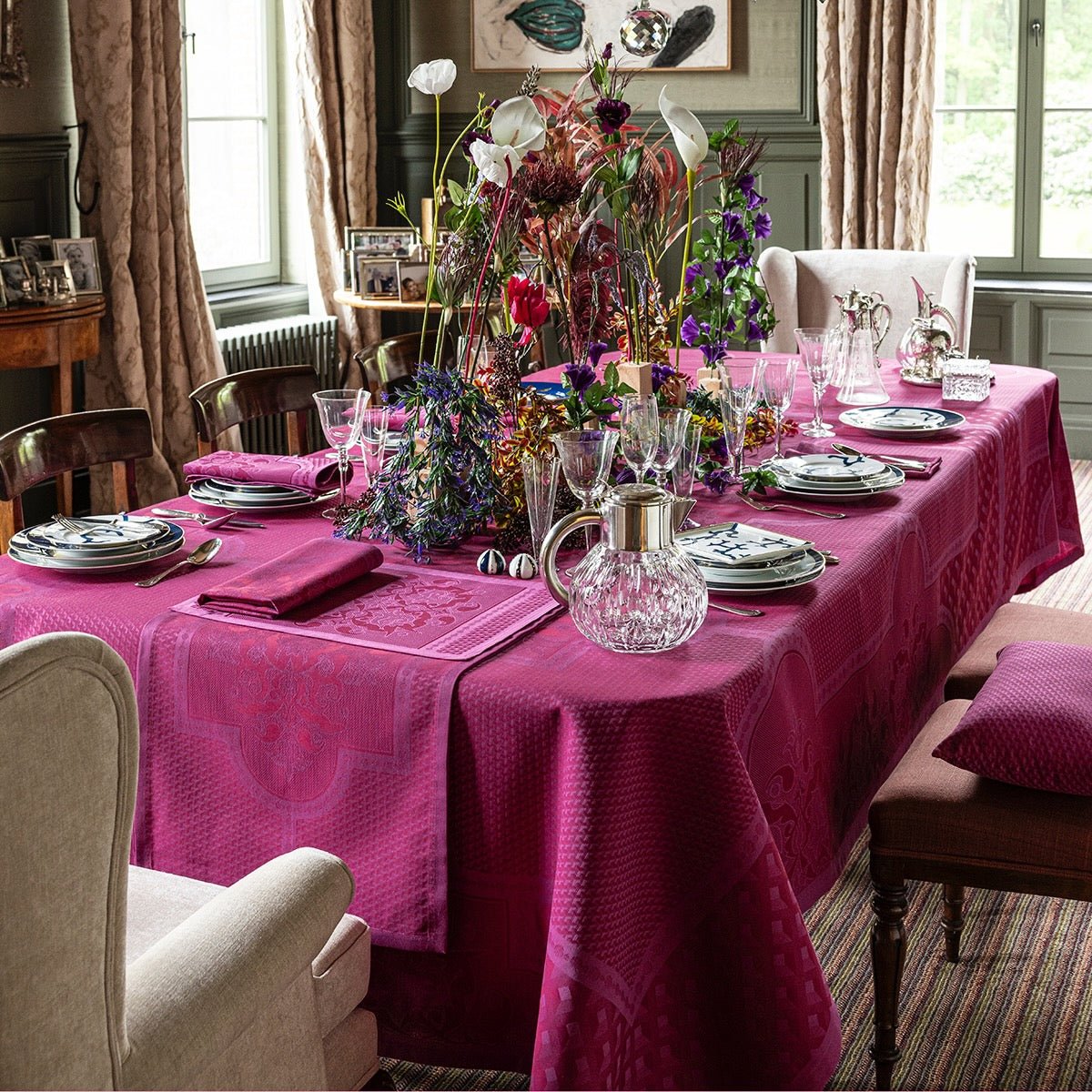 Palais Venitien Pink 69" x 98" Tablecloth by Le Jacquard Français - 9at Fig Linens and Home - 8