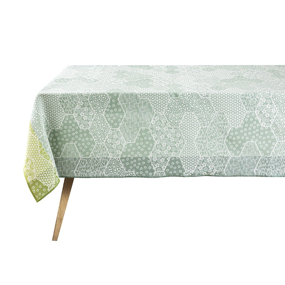 Wagara Green 69" x 69" Coated Tablecloth by Le Jacquard Français - 9at Fig Linens and Home - 9