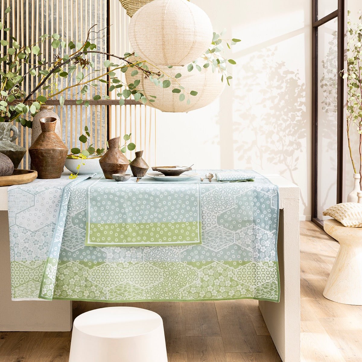 Wagara Green 59" x 86" Tablecloth by Le Jacquard Français - 9at Fig Linens and Home - 7