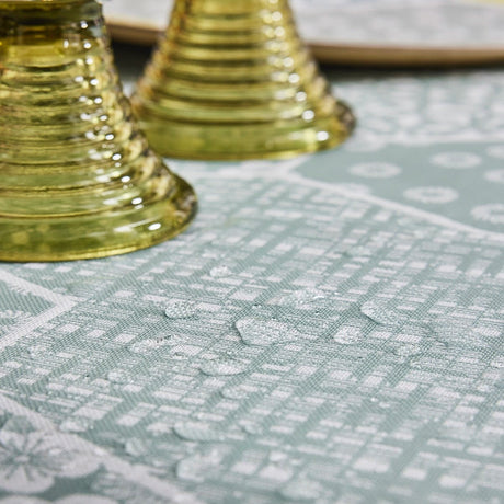 Wagara Green 59" x 102" Coated Tablecloth by Le Jacquard Français - 9at Fig Linens and Home - 9