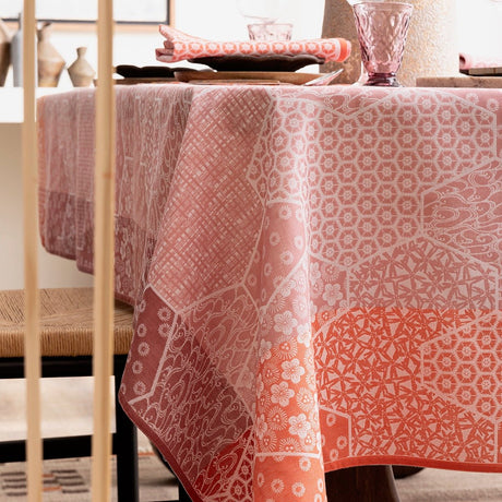 Wagara Pink 59" x 102" Tablecloth by Le Jacquard Français - 9at Fig Linens and Home - 5