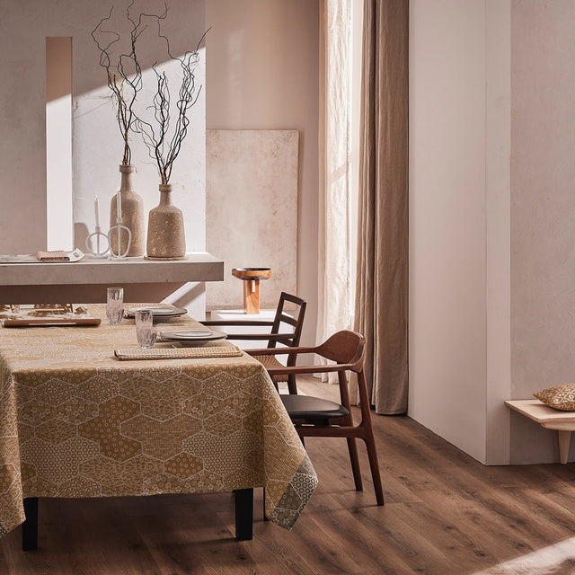 Wagara Beige 69" x 69" Coated Tablecloth by Le Jacquard Français - 9at Fig Linens and Home - 2