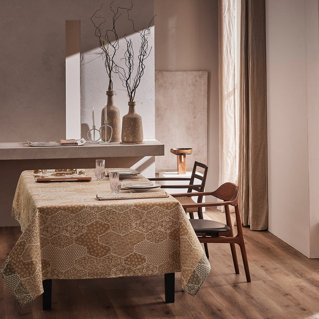 Wagara Beige 59" x 59" Tablecloth by Le Jacquard Français - 9at Fig Linens and Home - 10