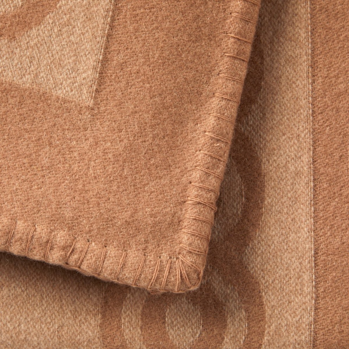 Whipstitch Finish Detail on Joyau Camel Cashmere Throw Blankets | Yves Delorme Couture Decor
