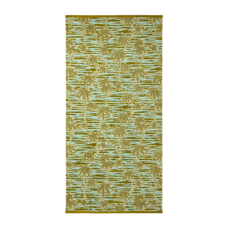 Front View of Detail of Palms on Tropical Bath Towels by Yves Delorme | Organic Cotton