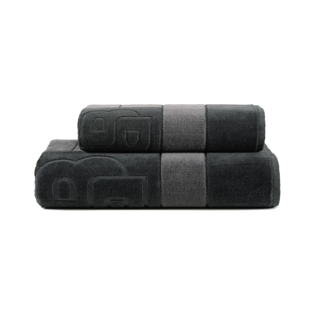 Yves Delorme Hugo Boss Double B Charcoal Bath Towels by Yves Delorme - Bath Sheet 35 x 59 Double B Charcoal at FIG LINENS AND HOME - 2