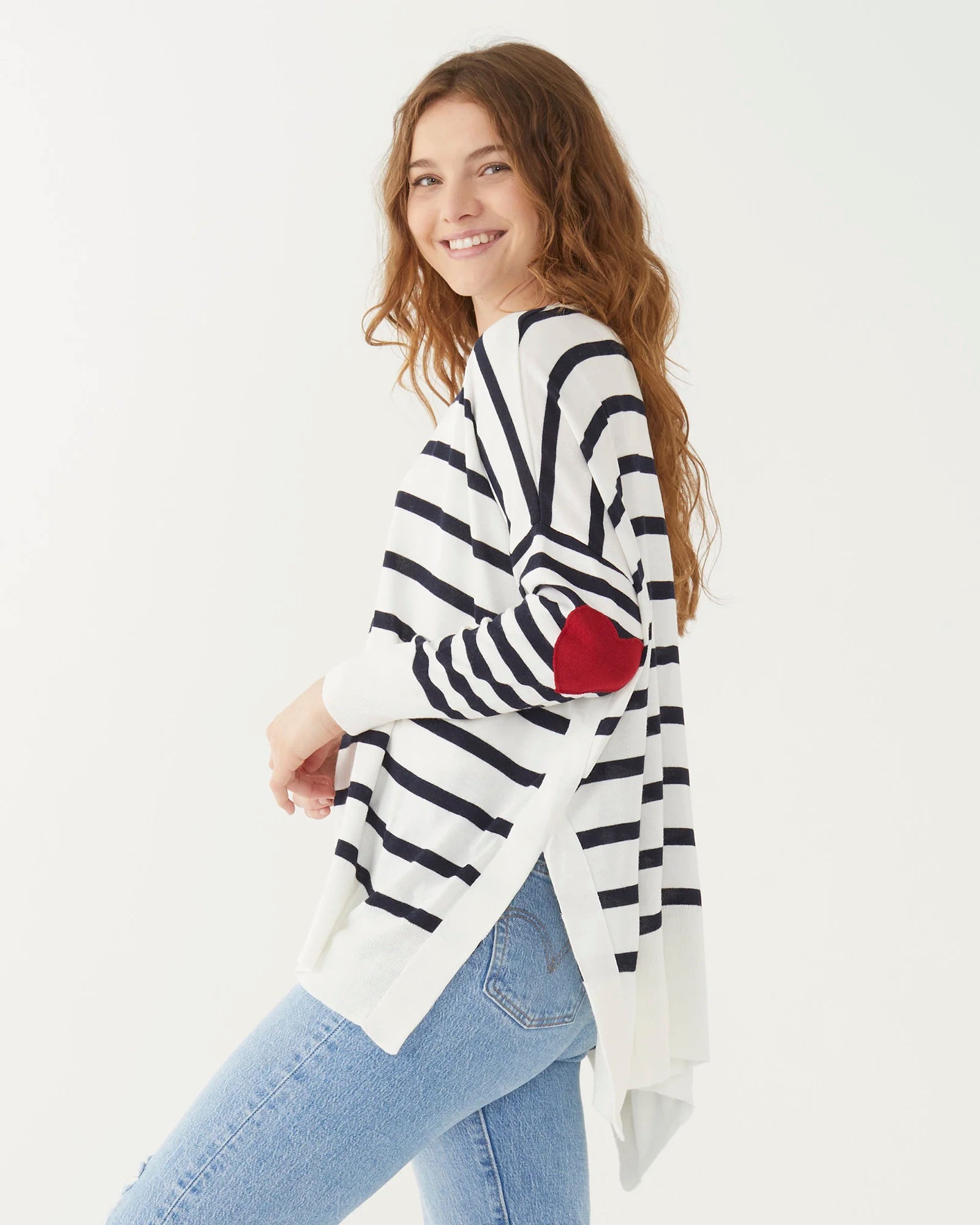 Amour Navy Striped Sweater by Mer Sea - Lifestyle Photo in Garden