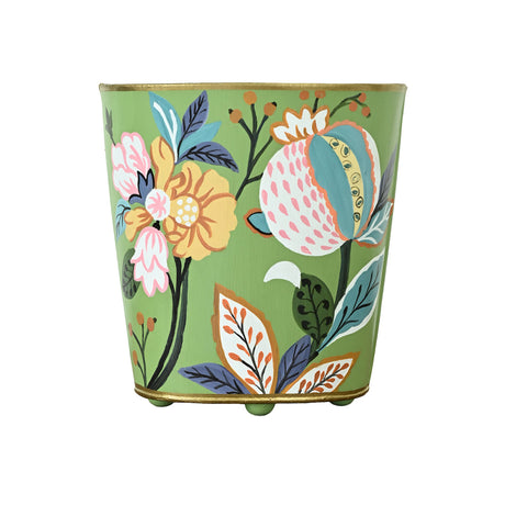 Worlds Away Poppy Green Oval Wastebasket at Fig Linens and Home - Front