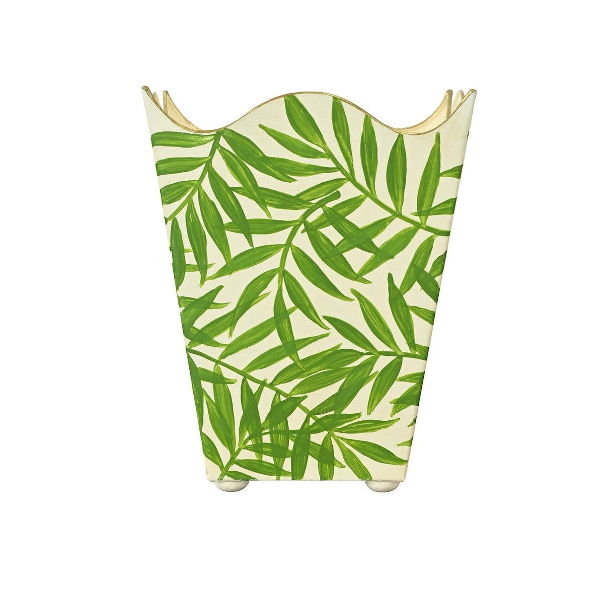 Worlds Away Palm Frond Green Wave Wastebasket at Fig Linens and Home - Front