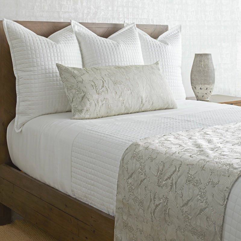 Waves Bed Finisher Set in Silver by Ann Gish - Unquilted Bed End and Bolster Throw Pillow