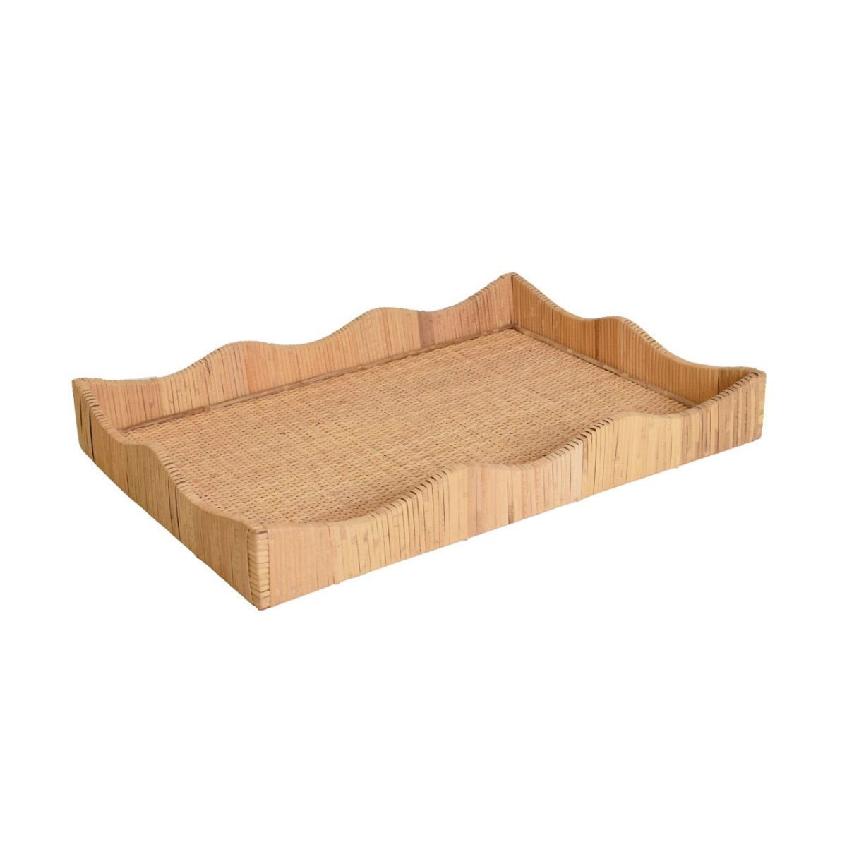 Wavey Rattan Tray Large Angle View by Worlds Away at Fig Linens and Home