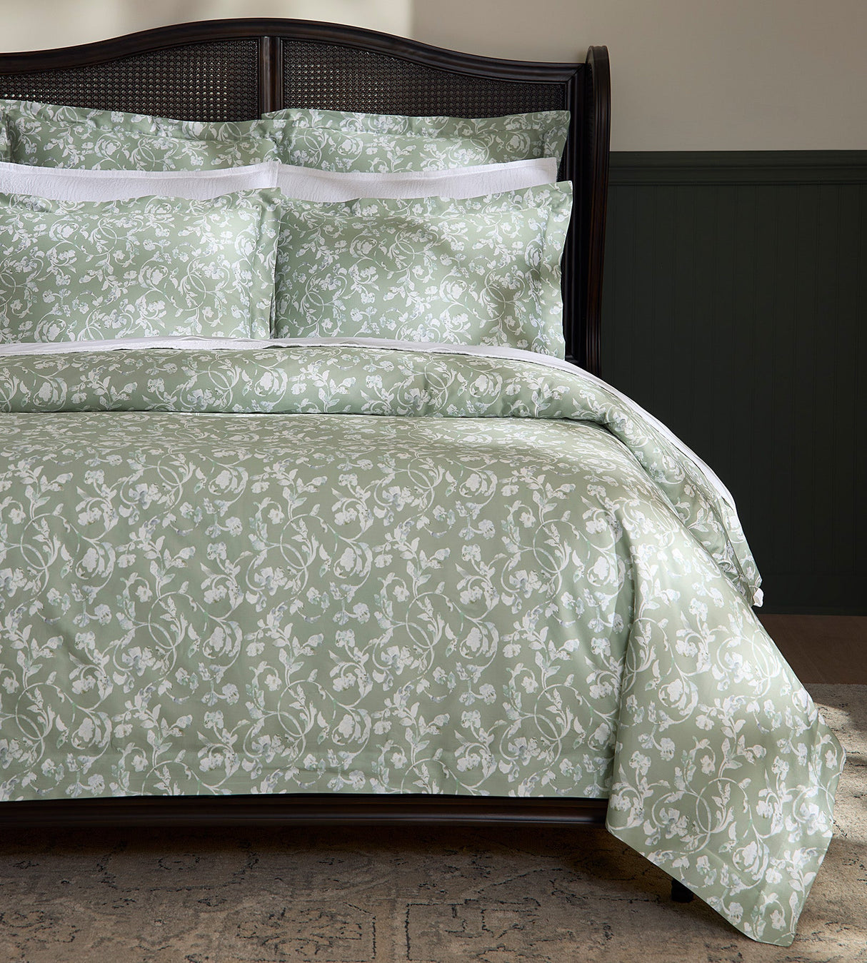 Fronda Duvet Cover by Sferra Linens in Sage at Fig Linens and Home - 2