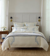 Isabella Embroidered Duvet Cover by Sferra x Scalamandre in Ivory/Sea at Fig Linens and Home - 1