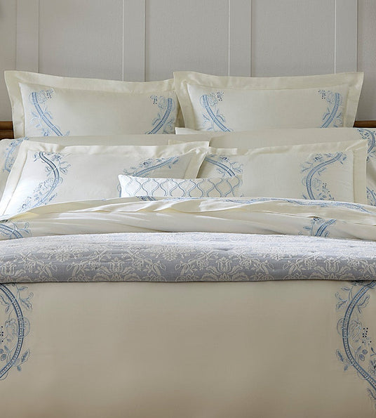 Isabella Decorative Pillow by Sferra x Scalamandre in Ivory/Sea at Fig Linens and Home - 2