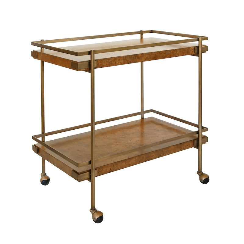Bar Cart Angle View - Cash Bar Cart in Dark Burl Wood by Worlds Away at Fig Linens and Home