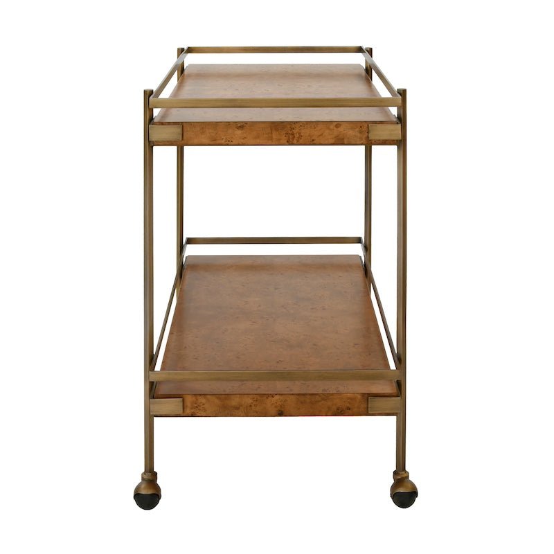 Bar Cart Side View - Cash Bar Cart in Dark Burl Wood by Worlds Away at Fig Linens and Home