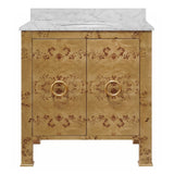 Bathroom Vanity Front View - Blanche Burlwood Bath Vanity - Worlds Away Cabinets