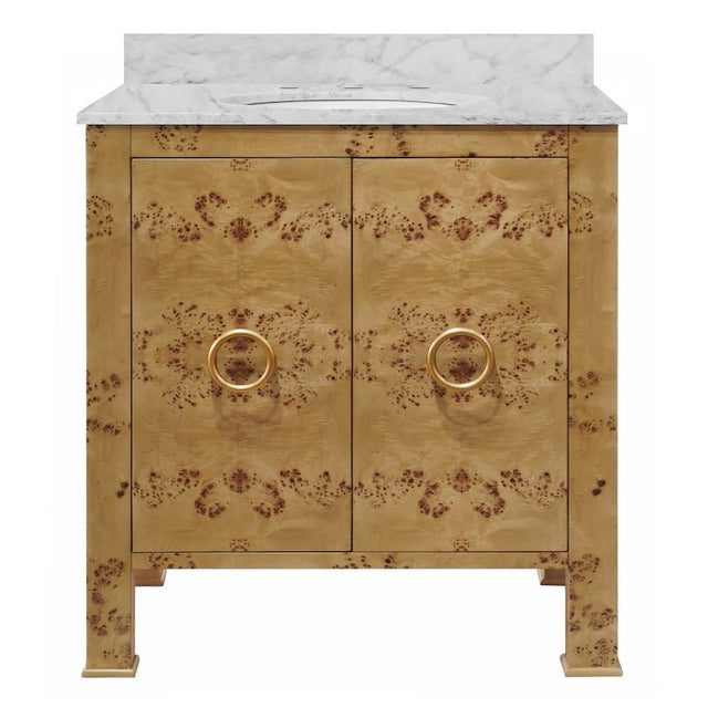 Bathroom Vanity Front View - Blanche Burlwood Bath Vanity - Worlds Away Cabinets