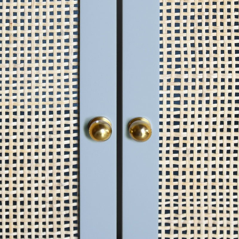 Bathroom Vanity Brass Hardware - Boyd Cane Front Light Blue Bath Vanities - Worlds Away