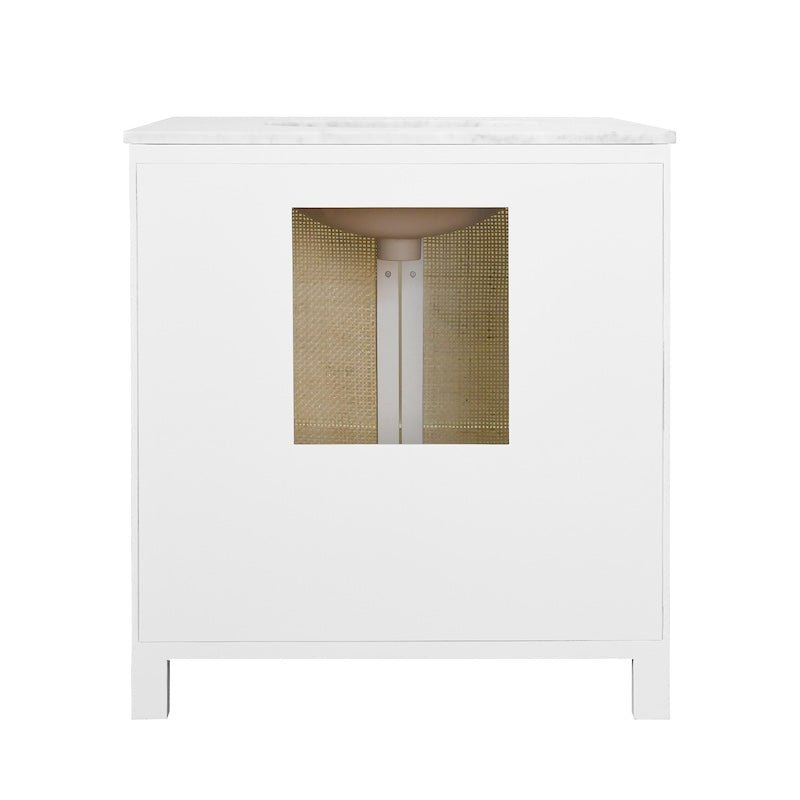 Bath Vanity Back View - Worlds Away Boyd White Cane Front Bathroom Vanities