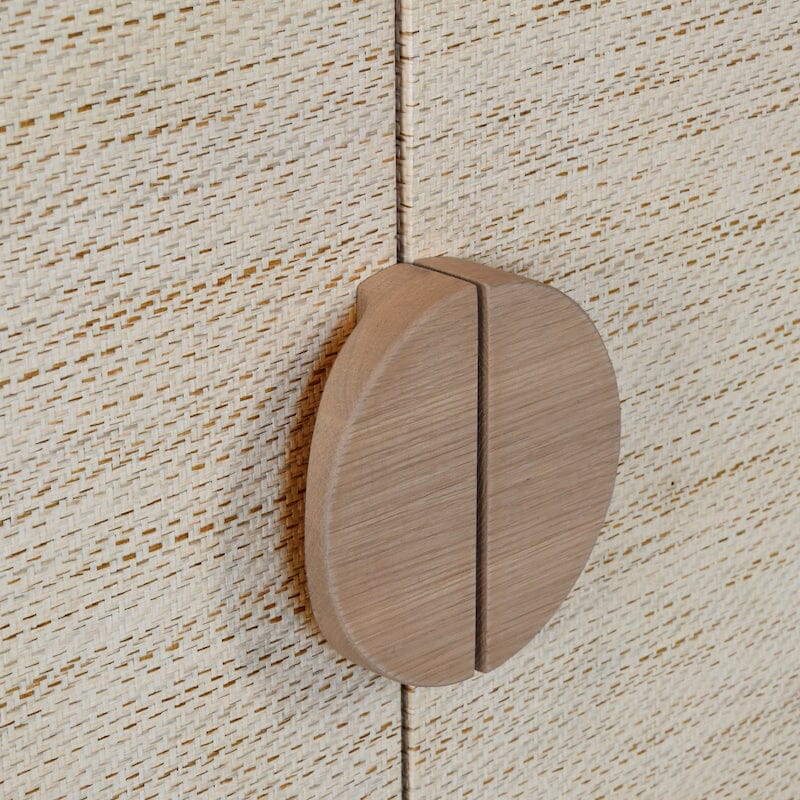 Buffet Table - Worlds Away Colt Grasscloth Natural Console - Cerused Oak Handle Detail