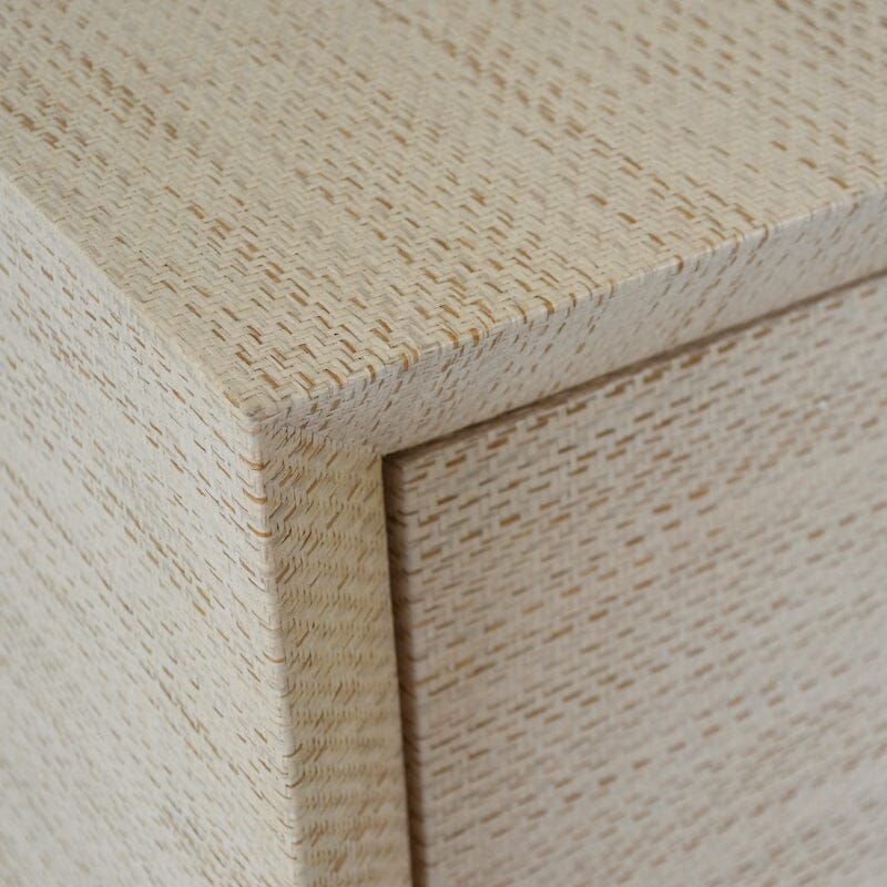 Buffet Table - Worlds Away Colt Grasscloth Natural Console - Corner of Sideboard detail
