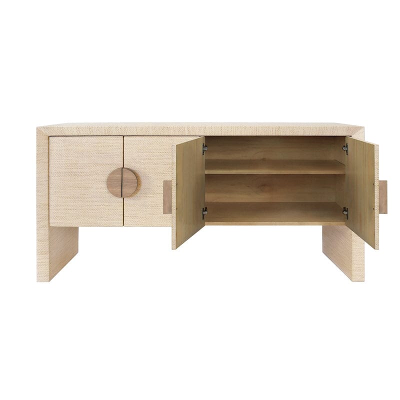 Buffet Table - Worlds Away Colt Grasscloth Natural Console - Open Doors
