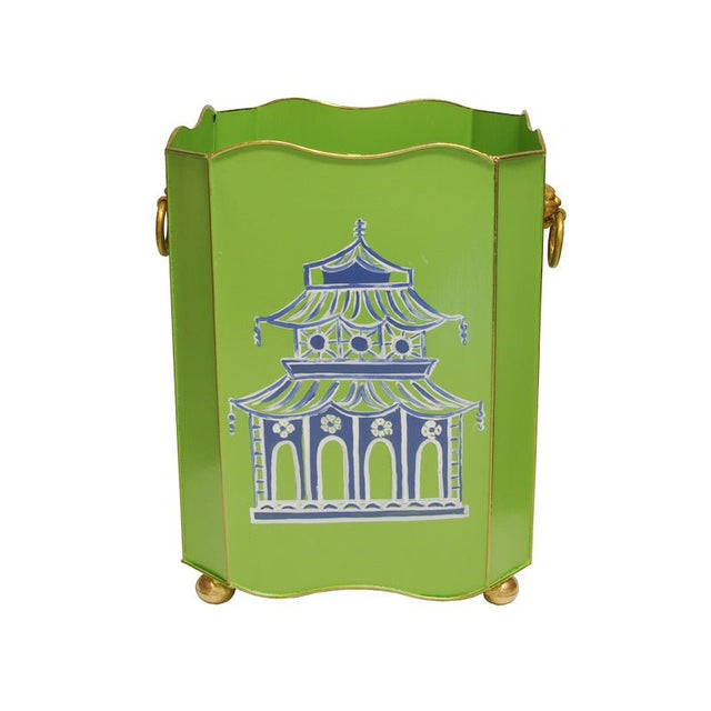 Green Pagoda Wastebasket with Lion Handles - Worlds Away Bath Accessories at Fig Linens and Home