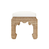 Rattan Bench Side View - Worlds Away Massey Bench with Ivory Linen Cushion at Fig Linens and Home