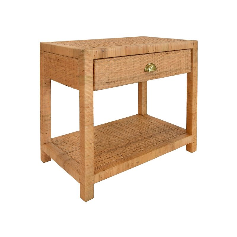 Worlds Away Reed Rattan End Table - Angle View - Fig Linens and Home