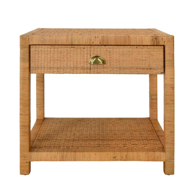 Worlds Away Reed Rattan End Table - Front View - Fig Linens and Home