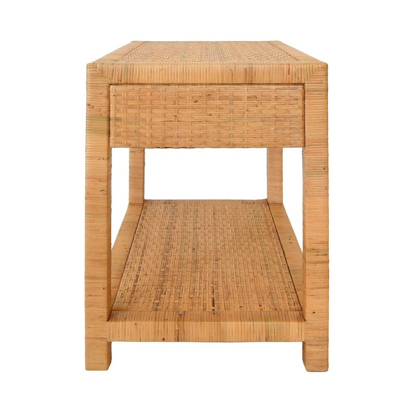 Worlds Away Reed Rattan End Table - Side View - Fig Linens and Home