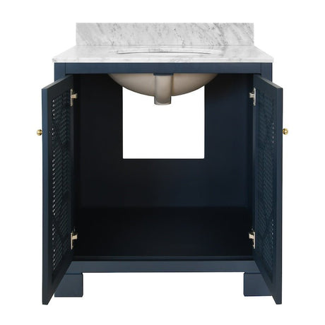 Vanity Open Doors - Schaffer Navy Blue Bath Vanity | Worlds Away Bathroom Vanities
