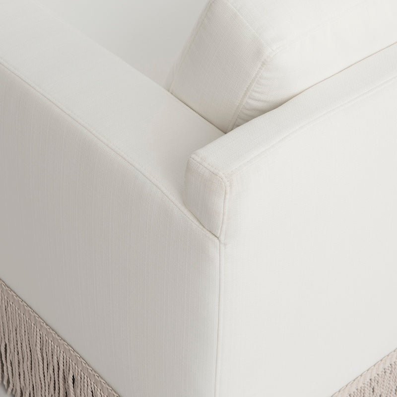 White Lawson Sofa Detail 2 - Worlds Away Caroline Sofa with Performance Fabric and Bullion Fringe