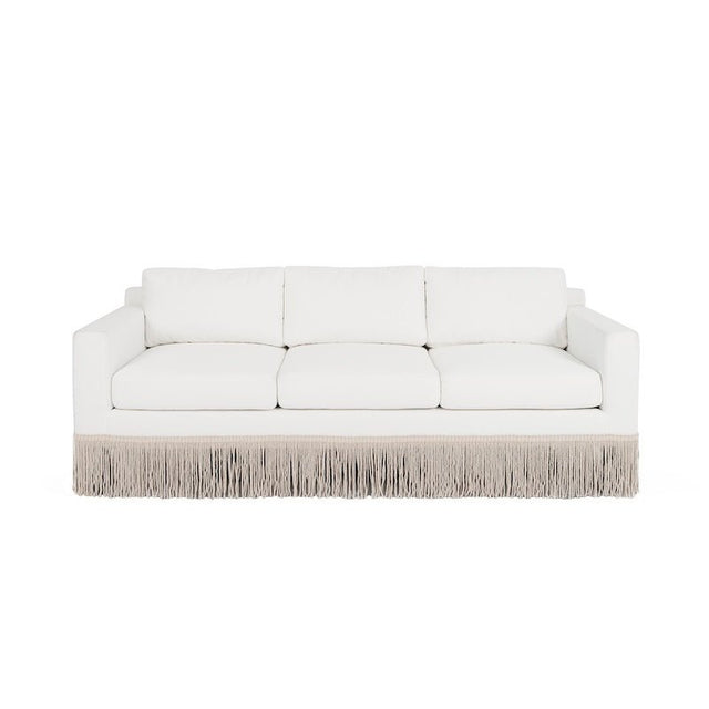 White Lawson Sofa Front - Worlds Away Caroline Sofa with Performance Fabric and Bullion Fringe