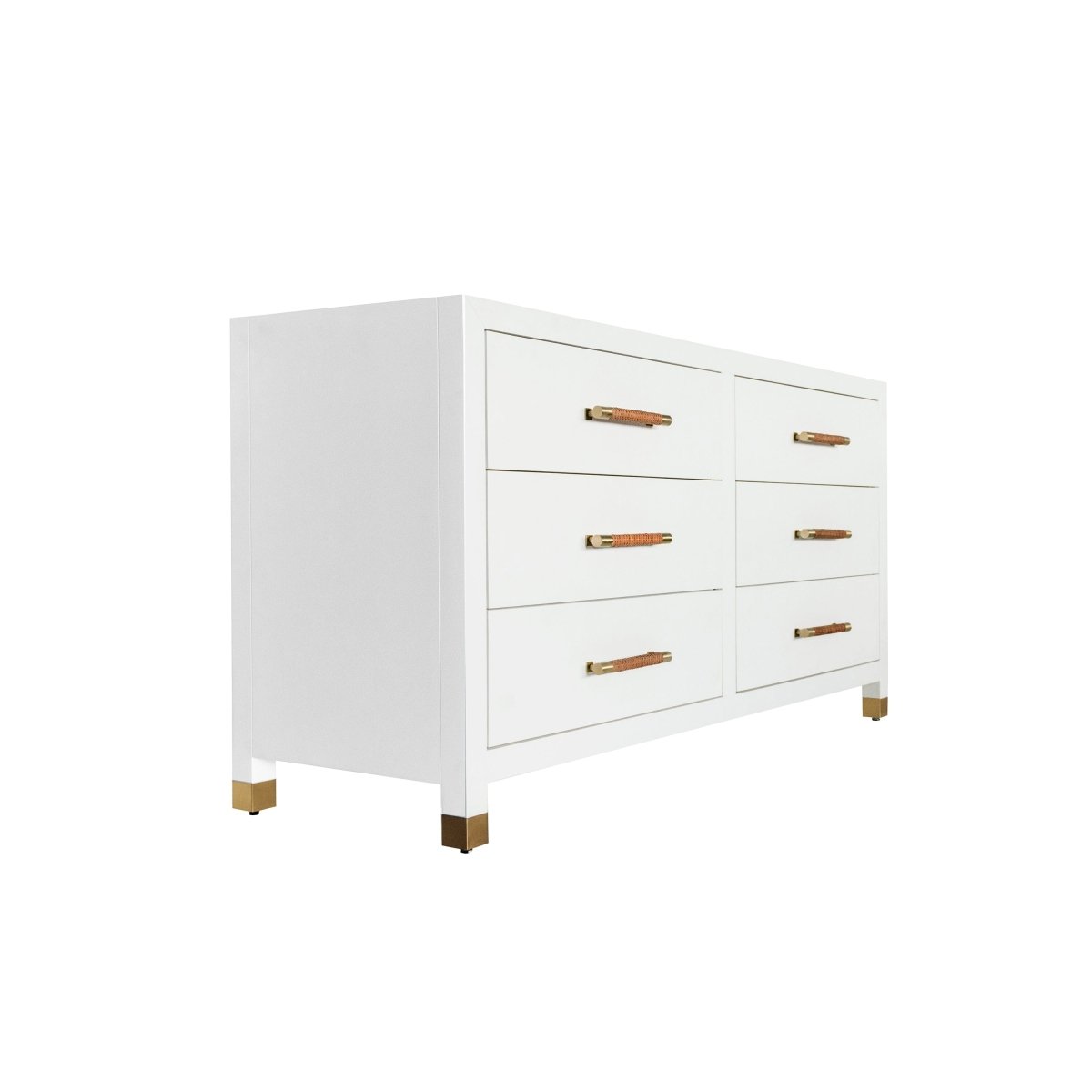 Side View - Winchester 6 Drawer Large White Chest - Worlds Away White Dresser at Fig Linens and Home