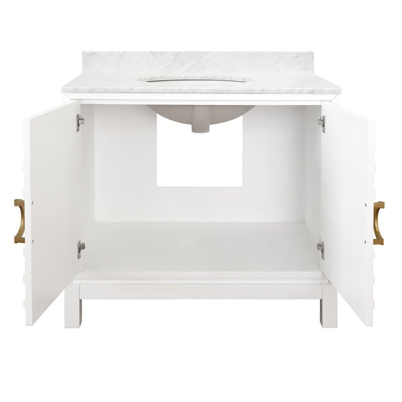 Bath Vanity Open Doors View - Bixby White Bath Vanity - Worlds Away Vanities at Fig Linens and Home