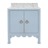 Bath Vanity - Worlds Away Kealey Light Blue Bathroom Cabinet - 2 Doors, Scallop Finish, Marble Top